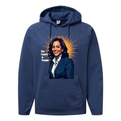 Bold Vibrant Portrait Of Kamala The Future Is Female Kamala Harris Portrait Performance Fleece Hoodie