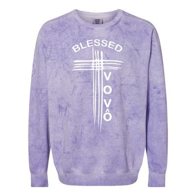 Blessed Vovo Portuguese Grandpa Christian Cross Gift Colorblast Crewneck Sweatshirt