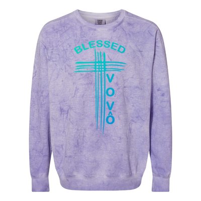 Blessed Vovo Portuguese Grandpa Christian Cross Gift Colorblast Crewneck Sweatshirt