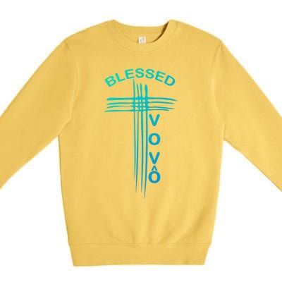 Blessed Vovo Portuguese Grandpa Christian Cross Gift Premium Crewneck Sweatshirt