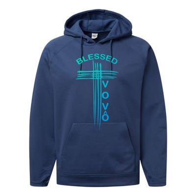 Blessed Vovo Portuguese Grandpa Christian Cross Gift Performance Fleece Hoodie