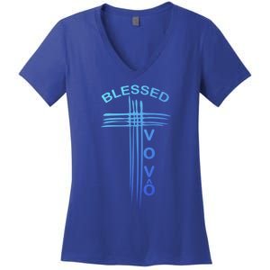 Blessed Vovo Portuguese Grandpa Christian Cross Gift Women's V-Neck T-Shirt