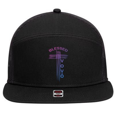 Blessed Vovo Portuguese Grandpa Christian Cross Gift 7 Panel Mesh Trucker Snapback Hat