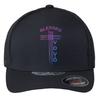 Blessed Vovo Portuguese Grandpa Christian Cross Gift Flexfit Unipanel Trucker Cap