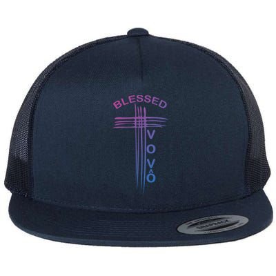 Blessed Vovo Portuguese Grandpa Christian Cross Gift Flat Bill Trucker Hat