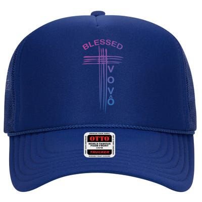 Blessed Vovo Portuguese Grandpa Christian Cross Gift High Crown Mesh Back Trucker Hat