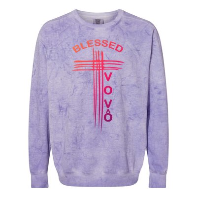 Blessed Vovo Portuguese Grandpa Christian Cross Gift Colorblast Crewneck Sweatshirt