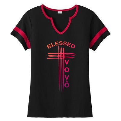 Blessed Vovo Portuguese Grandpa Christian Cross Gift Ladies Halftime Notch Neck Tee