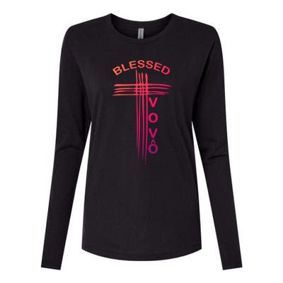 Blessed Vovo Portuguese Grandpa Christian Cross Gift Womens Cotton Relaxed Long Sleeve T-Shirt