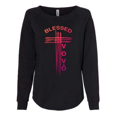 Blessed Vovo Portuguese Grandpa Christian Cross Gift Womens California Wash Sweatshirt