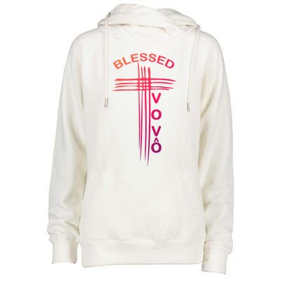 Blessed Vovo Portuguese Grandpa Christian Cross Gift Womens Funnel Neck Pullover Hood