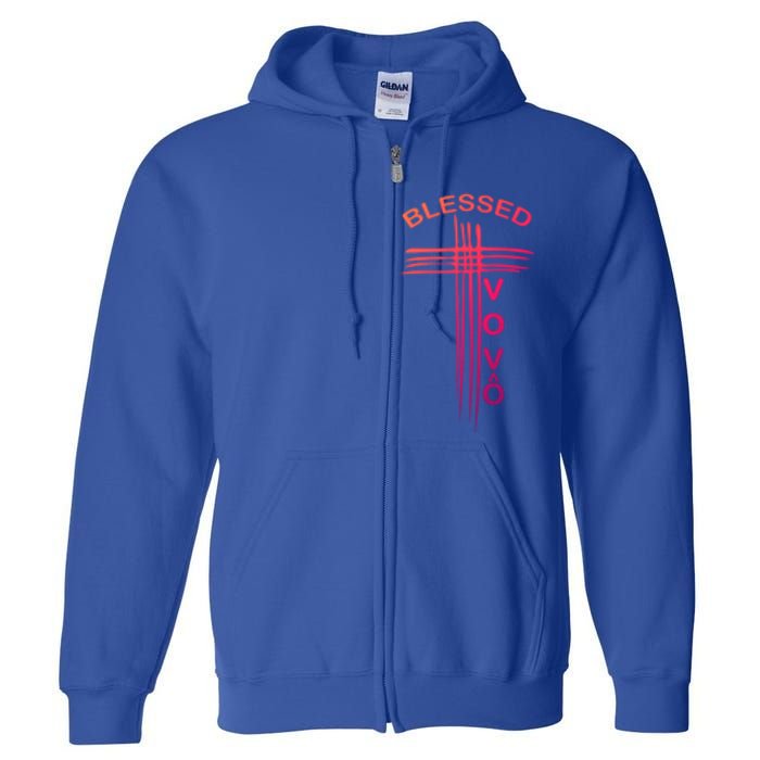 Blessed Vovo Portuguese Grandpa Christian Cross Gift Full Zip Hoodie