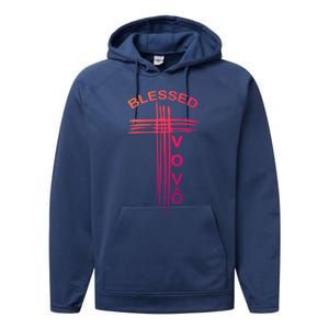 Blessed Vovo Portuguese Grandpa Christian Cross Gift Performance Fleece Hoodie