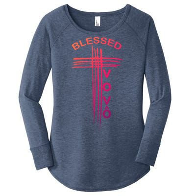 Blessed Vovo Portuguese Grandpa Christian Cross Gift Women's Perfect Tri Tunic Long Sleeve Shirt