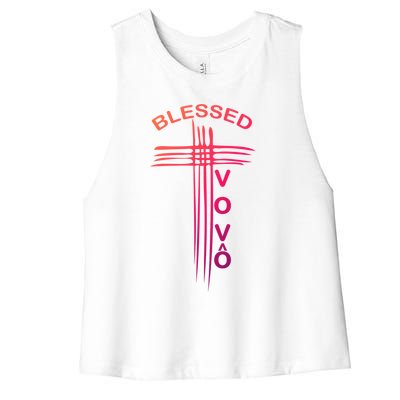 Blessed Vovo Portuguese Grandpa Christian Cross Gift Women's Racerback Cropped Tank