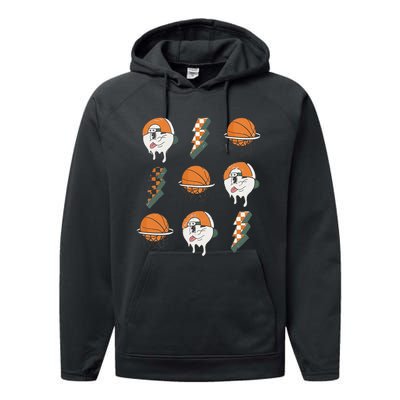 Basketball Vibes Retro Vintage Season Lightning Game Day Performance Fleece Hoodie