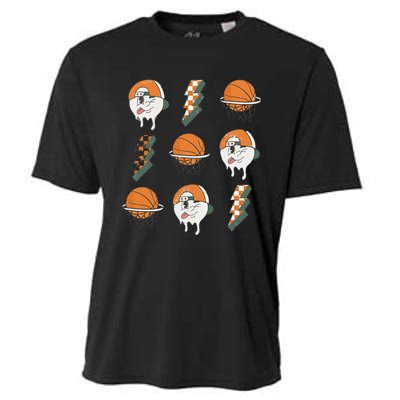 Basketball Vibes Retro Vintage Season Lightning Game Day Cooling Performance Crew T-Shirt