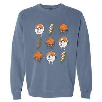 Basketball Vibes Retro Vintage Season Lightning Game Day Garment-Dyed Sweatshirt