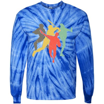 Baseball Vintage Retro Catcher Pitcher Batter Gift Tie-Dye Long Sleeve Shirt