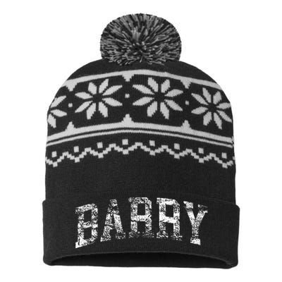 Barry Vintage Retro College Athletic Sports USA-Made Snowflake Beanie