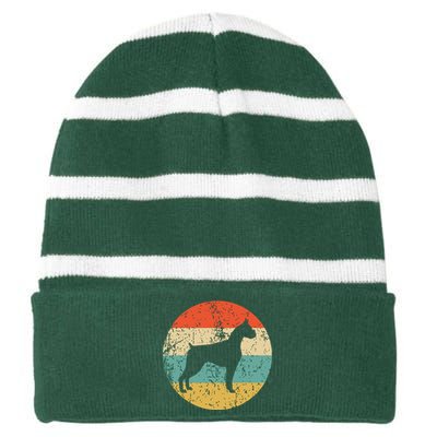 Boxer Vintage Retro Boxer Dog Striped Beanie with Solid Band