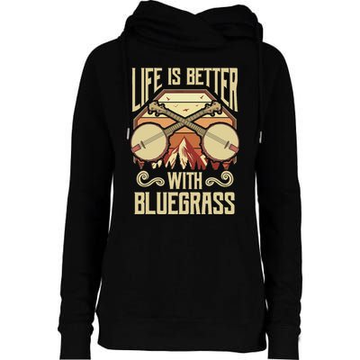 Banjo Vintage Retro Bluegrass Music Fans Banjo Player Womens Funnel Neck Pullover Hood