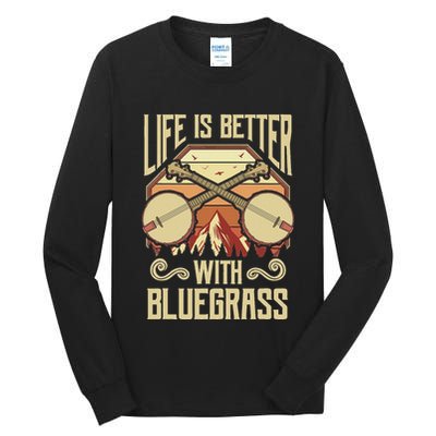 Banjo Vintage Retro Bluegrass Music Fans Banjo Player Tall Long Sleeve T-Shirt