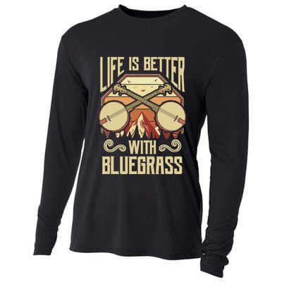 Banjo Vintage Retro Bluegrass Music Fans Banjo Player Cooling Performance Long Sleeve Crew