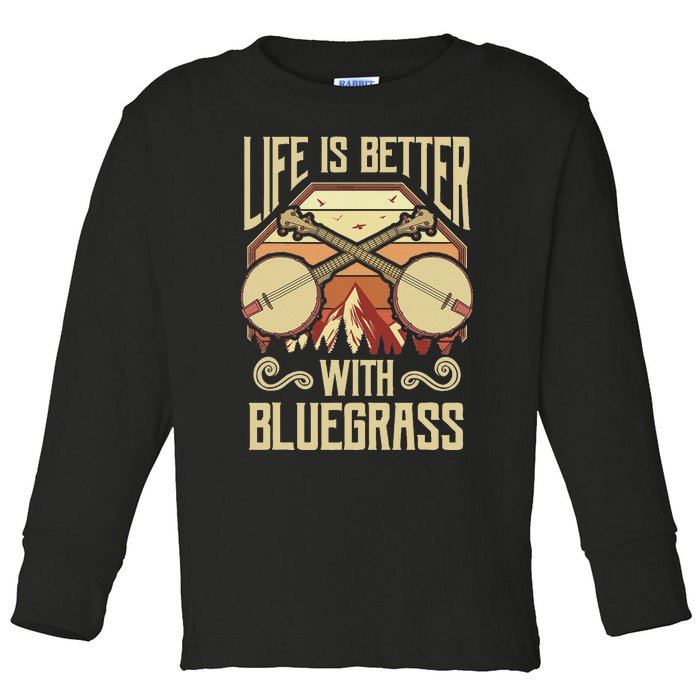 Banjo Vintage Retro Bluegrass Music Fans Banjo Player Toddler Long Sleeve Shirt