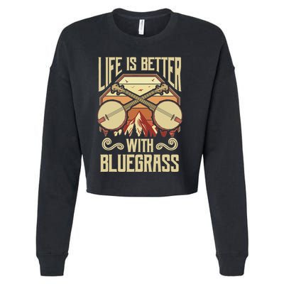Banjo Vintage Retro Bluegrass Music Fans Banjo Player Cropped Pullover Crew