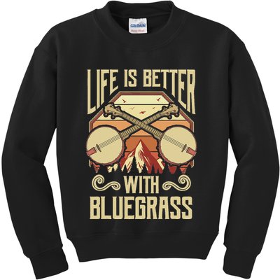 Banjo Vintage Retro Bluegrass Music Fans Banjo Player Kids Sweatshirt