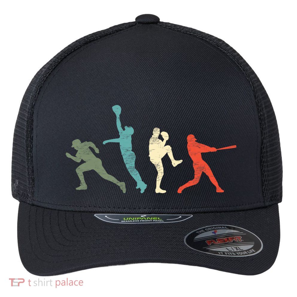 Baseball Vintage Retro Catcher Pitcher Batter Flexfit Unipanel Trucker Cap