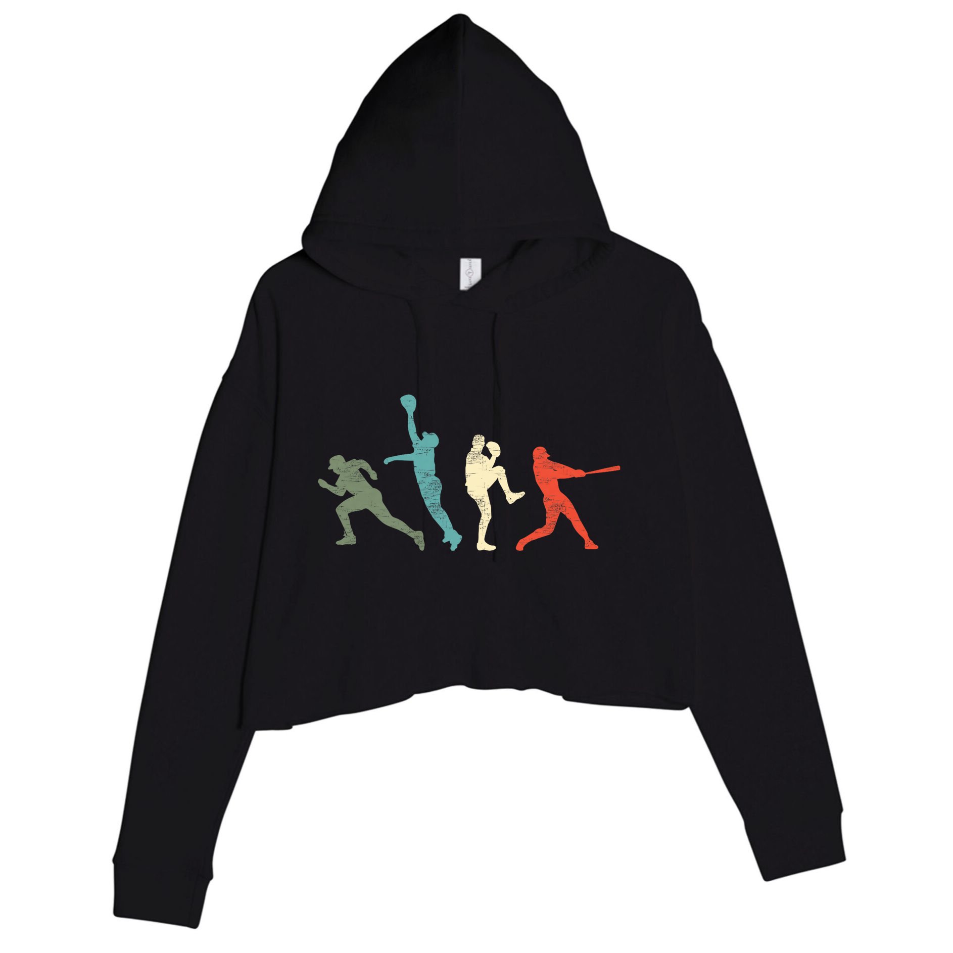 Baseball Vintage Retro Catcher Pitcher Batter Crop Fleece Hoodie