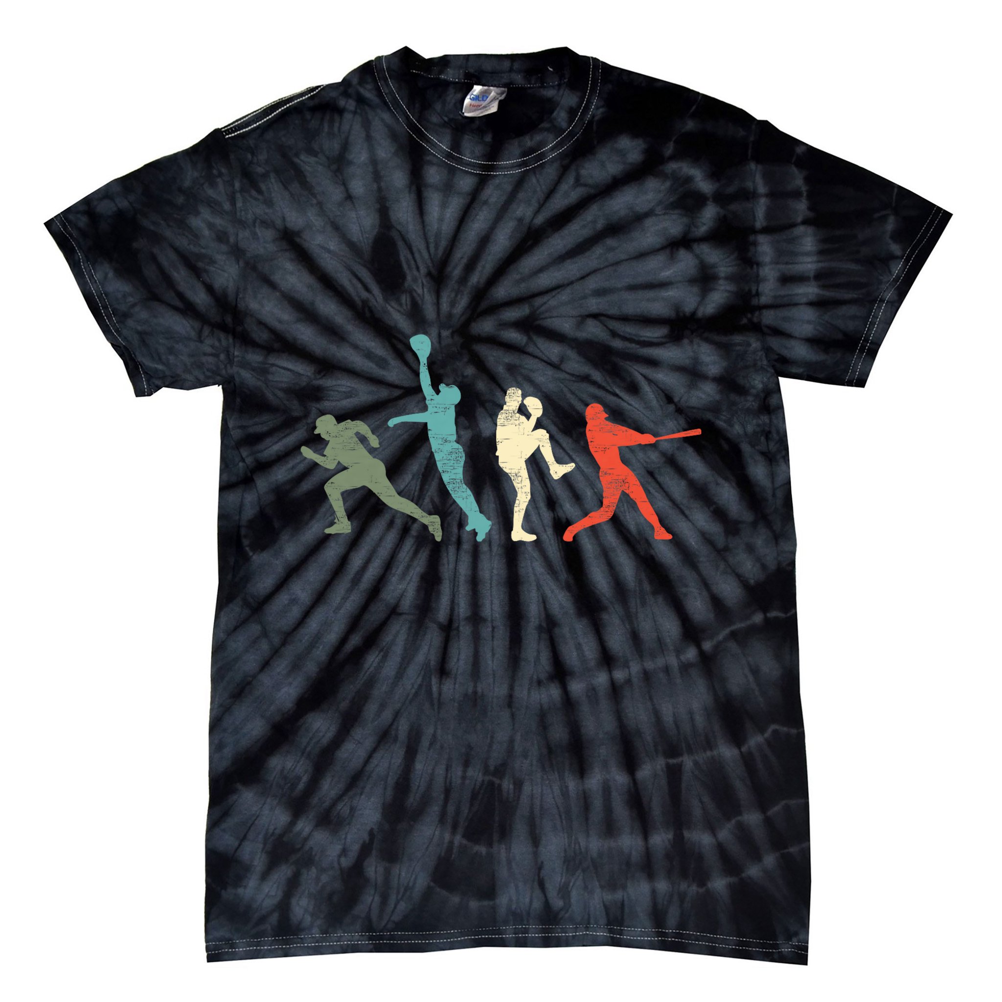 Baseball Vintage Retro Catcher Pitcher Batter Tie-Dye T-Shirt