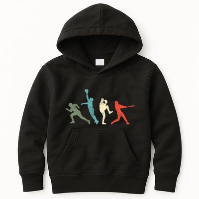 Baseball Vintage Retro Catcher Pitcher Batter Kids Hoodie