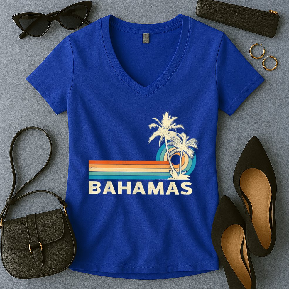 Bahamas Vacation Retro 80s Beach Souvenir Women's V-Neck T-Shirt