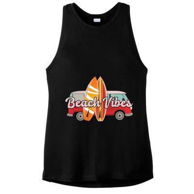 Beach Vibes Surfer Retro Van Ladies PosiCharge Tri-Blend Wicking Tank