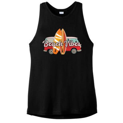 Beach Vibes Surfer Retro Van Ladies PosiCharge Tri-Blend Wicking Tank