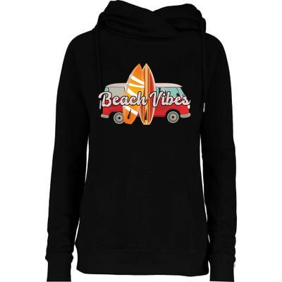 Beach Vibes Surfer Retro Van Womens Funnel Neck Pullover Hood