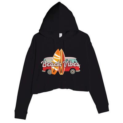 Beach Vibes Surfer Retro Van Crop Fleece Hoodie