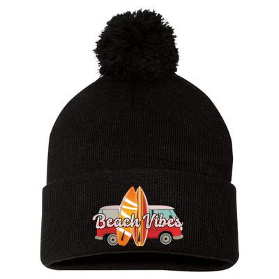 Beach Vibes Surfer Retro Van Pom Pom 12in Knit Beanie