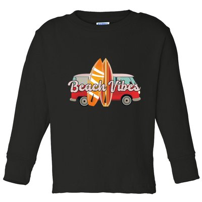 Beach Vibes Surfer Retro Van Toddler Long Sleeve Shirt