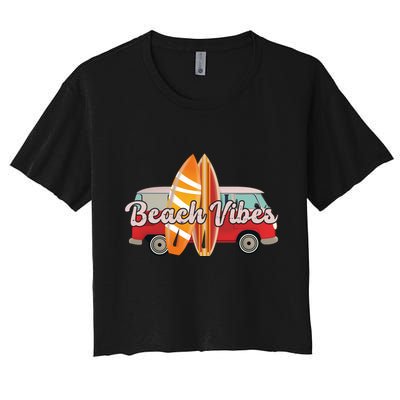 Beach Vibes Surfer Retro Van Crop Top