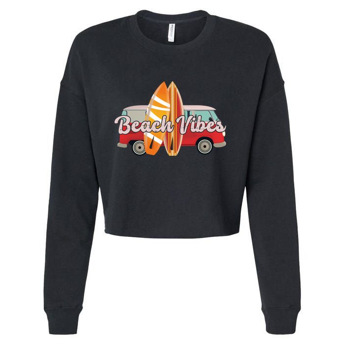 Beach Vibes Surfer Retro Van Cropped Pullover Crew