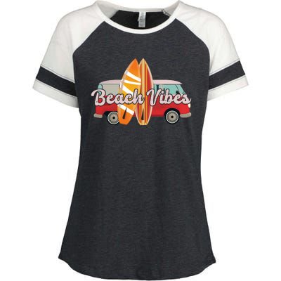 Beach Vibes Surfer Retro Van Enza Ladies Jersey Colorblock Tee