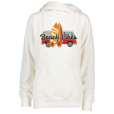 Beach Vibes Surfer Retro Van Womens Funnel Neck Pullover Hood