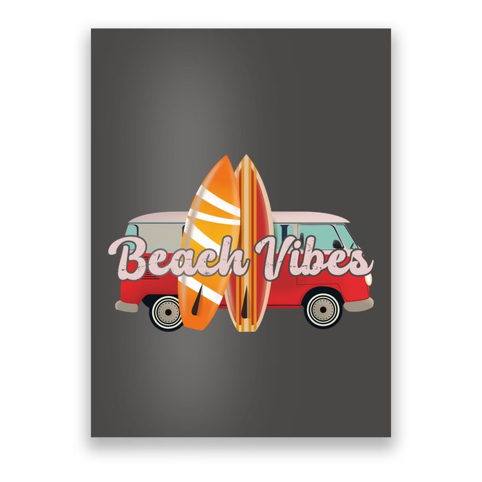 Beach Vibes Surfer Retro Van Poster