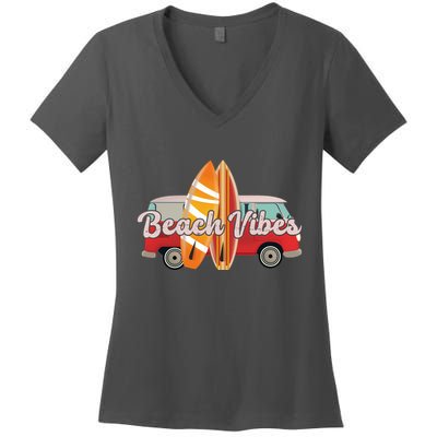 Beach Vibes Surfer Retro Van Women's V-Neck T-Shirt