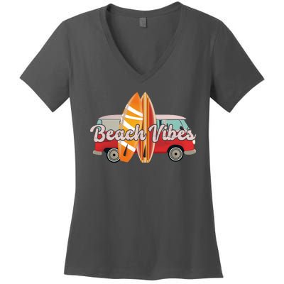 Beach Vibes Surfer Retro Van Women's V-Neck T-Shirt