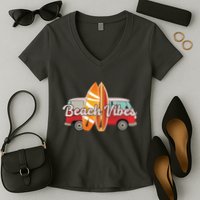 Beach Vibes Surfer Retro Van Women's V-Neck T-Shirt